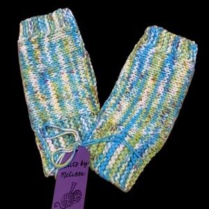 Vegan hand crafted 100% nylon  multi colored knit fingerless gloves